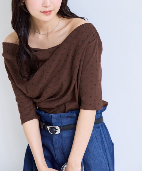 VIS（ビス）の「【夏トク価格】テレコリブハーフスリーブドレーププルオーバー（Tシャツ/カットソー・レディース・オフホワイト/ホワイト系その他5/ネイビー/ピンク/ブラウン系その他・FREE）」の3枚目の写真