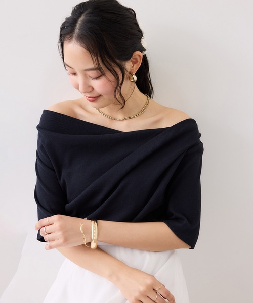 VIS（ビス）の「テレコハーフスリーブドレーププルオーバー（Tシャツ/カットソー・レディース・オフホワイト/ホワイト系その他5/ネイビー/ピンク・FREE）」の3枚目の写真