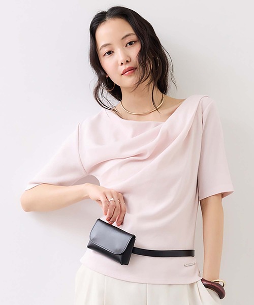 VIS（ビス）の「テレコハーフスリーブドレーププルオーバー（Tシャツ/カットソー・レディース・オフホワイト/ホワイト系その他5/ネイビー/ピンク・FREE）」の4枚目の写真