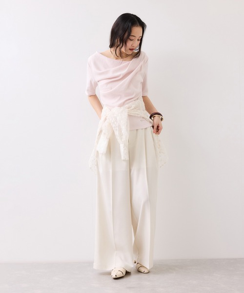 VIS（ビス）の「テレコハーフスリーブドレーププルオーバー（Tシャツ/カットソー・レディース・オフホワイト/ホワイト系その他5/ネイビー/ピンク・FREE）」の6枚目の写真