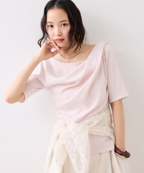 VIS（ビス）の「テレコハーフスリーブドレーププルオーバー（Tシャツ/カットソー・レディース・オフホワイト/ホワイト系その他5/ネイビー/ピンク・FREE）」の5枚目の写真