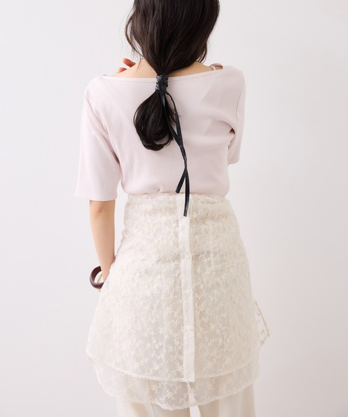 VIS（ビス）の「テレコハーフスリーブドレーププルオーバー（Tシャツ/カットソー・レディース・オフホワイト/ホワイト系その他5/ネイビー/ピンク・FREE）」の7枚目の写真