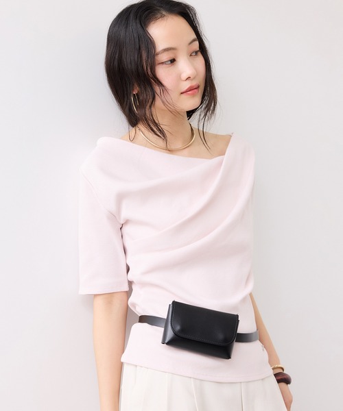 VIS（ビス）の「テレコハーフスリーブドレーププルオーバー（Tシャツ/カットソー・レディース・オフホワイト/ホワイト系その他5/ネイビー/ピンク・FREE）」の10枚目の写真