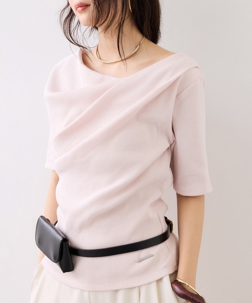 VIS（ビス）の「テレコハーフスリーブドレーププルオーバー（Tシャツ/カットソー・レディース・オフホワイト/ホワイト系その他5/ネイビー/ピンク・FREE）」の11枚目の写真