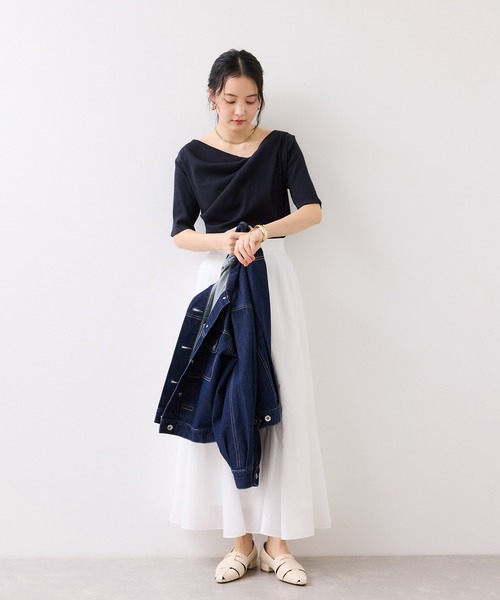 VIS（ビス）の「テレコハーフスリーブドレーププルオーバー（Tシャツ/カットソー・レディース・オフホワイト/ホワイト系その他5/ネイビー/ピンク・FREE）」の18枚目の写真