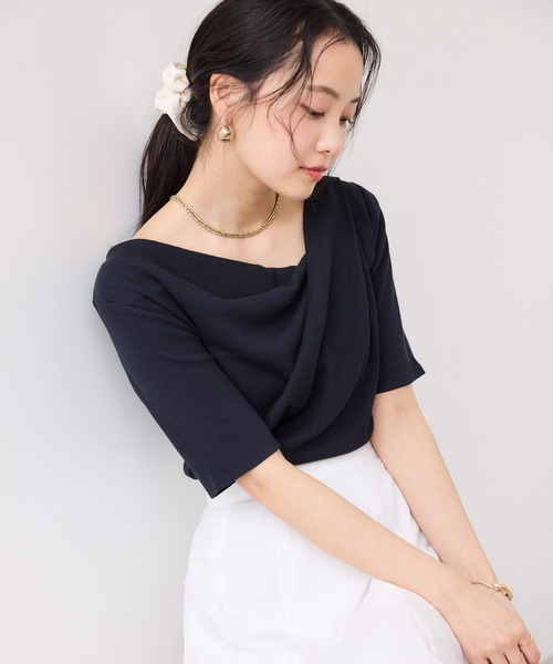 VIS（ビス）の「テレコハーフスリーブドレーププルオーバー（Tシャツ/カットソー・レディース・オフホワイト/ホワイト系その他5/ネイビー/ピンク・FREE）」の14枚目の写真