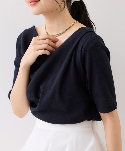 VIS（ビス）の「テレコハーフスリーブドレーププルオーバー（Tシャツ/カットソー・レディース・オフホワイト/ホワイト系その他5/ネイビー/ピンク・FREE）」の15枚目の写真