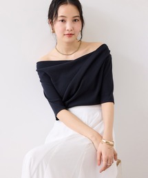 VIS（ビス）の「【夏トク価格】ドット&無地テレコリブハーフスリーブドレーププルオーバー（Tシャツ/カットソー）」