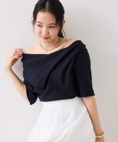 VIS（ビス）の「テレコハーフスリーブドレーププルオーバー（Tシャツ/カットソー・レディース・オフホワイト/ホワイト系その他5/ネイビー/ピンク・FREE）」の17枚目の写真