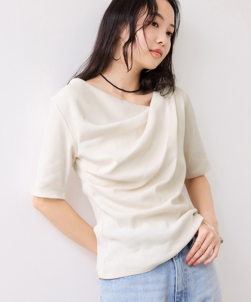 VIS（ビス）の「テレコハーフスリーブドレーププルオーバー（Tシャツ/カットソー・レディース・オフホワイト/ホワイト系その他5/ネイビー/ピンク・FREE）」の22枚目の写真