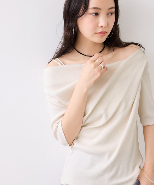 VIS（ビス）の「テレコハーフスリーブドレーププルオーバー（Tシャツ/カットソー・レディース・オフホワイト/ホワイト系その他5/ネイビー/ピンク・FREE）」の21枚目の写真