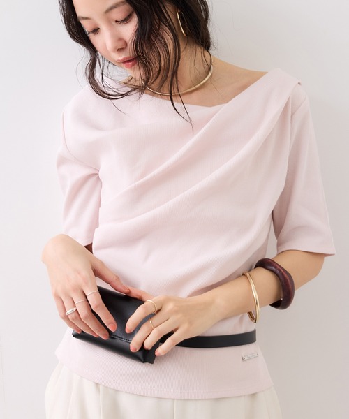 VIS（ビス）の「テレコハーフスリーブドレーププルオーバー（Tシャツ/カットソー・レディース・オフホワイト/ホワイト系その他5/ネイビー/ピンク・FREE）」の8枚目の写真