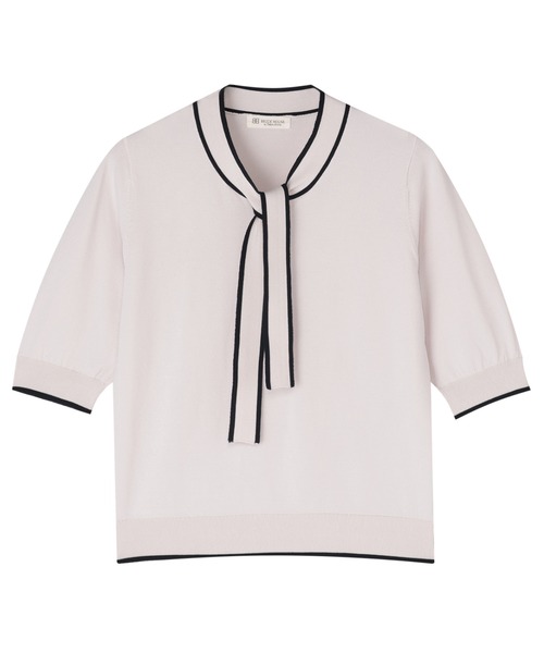 TOKYO SHIRTS(トウキョウシャツ)の「ドライレーヨン ボウタイ プルオーバー(ニット/セーター・レディース・ネイビー/オフホワイト・M/L/LL)」の2枚目の写真