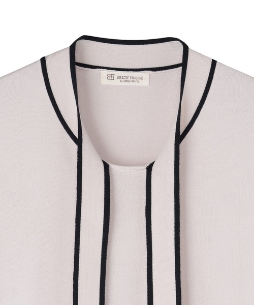 TOKYO SHIRTS(トウキョウシャツ)の「ドライレーヨン ボウタイ プルオーバー(ニット/セーター・レディース・ネイビー/オフホワイト・M/L/LL)」の3枚目の写真