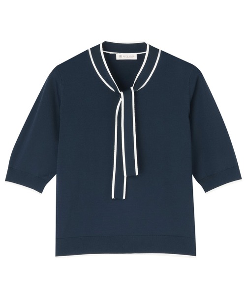 TOKYO SHIRTS(トウキョウシャツ)の「ドライレーヨン ボウタイ プルオーバー(ニット/セーター・レディース・ネイビー/オフホワイト・M/L/LL)」の6枚目の写真