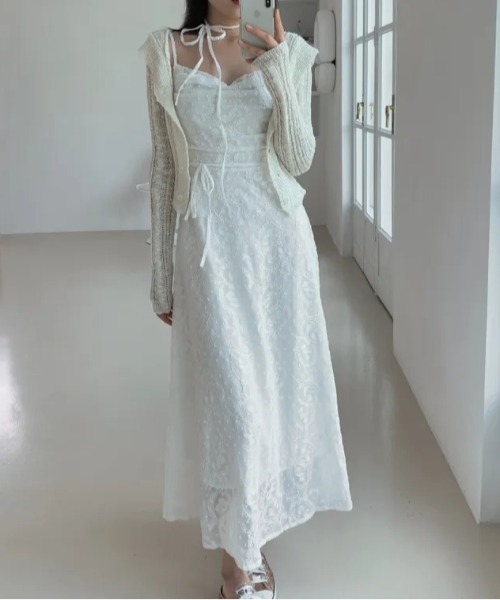 Aelina(エリナ)の「レースリボンキャミワンピース(ワンピース・レディース・ホワイト/ベージュ・FREE)」の9枚目の写真