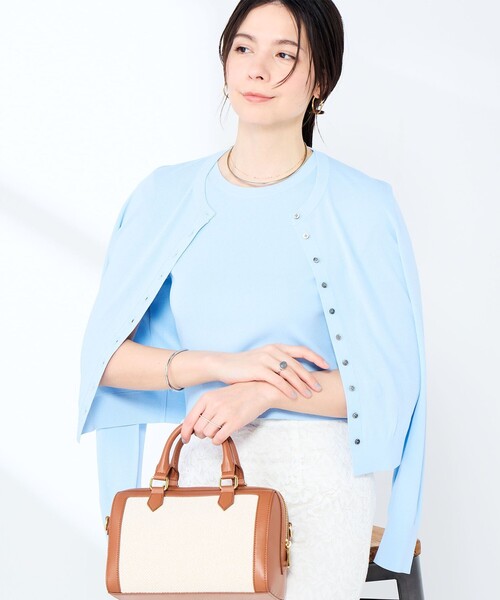 NOLLEY’S Sophi（ノーリーズソフィ）の「《手洗い可能/アンサンブル対応》マルチファンクションハイゲージクルーネックカーディガン（カーディガン/ボレロ・レディース・ホワイト/ブラウン/ベビーピンク/サックスブルー・36/38）」の3枚目の写真