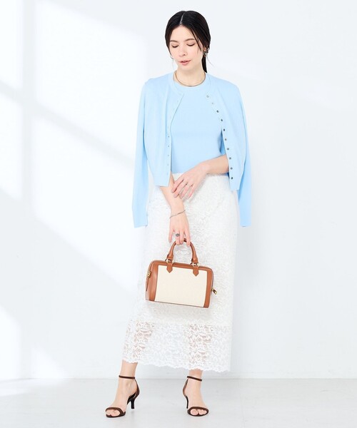 NOLLEY’S Sophi（ノーリーズソフィ）の「《手洗い可能/アンサンブル対応》マルチファンクションハイゲージクルーネックカーディガン（カーディガン/ボレロ・レディース・ホワイト/ブラウン/ベビーピンク/サックスブルー・36/38）」の5枚目の写真