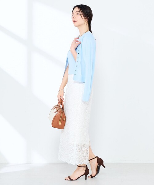 NOLLEY’S Sophi（ノーリーズソフィ）の「《手洗い可能/アンサンブル対応》マルチファンクションハイゲージクルーネックカーディガン（カーディガン/ボレロ・レディース・ホワイト/ブラウン/ベビーピンク/サックスブルー・36/38）」の6枚目の写真