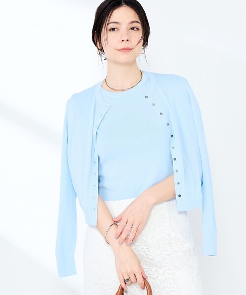 NOLLEY’S Sophi（ノーリーズソフィ）の「《手洗い可能/アンサンブル対応》マルチファンクションハイゲージクルーネックカーディガン（カーディガン/ボレロ・レディース・ホワイト/ブラウン/ベビーピンク/サックスブルー・36/38）」の9枚目の写真