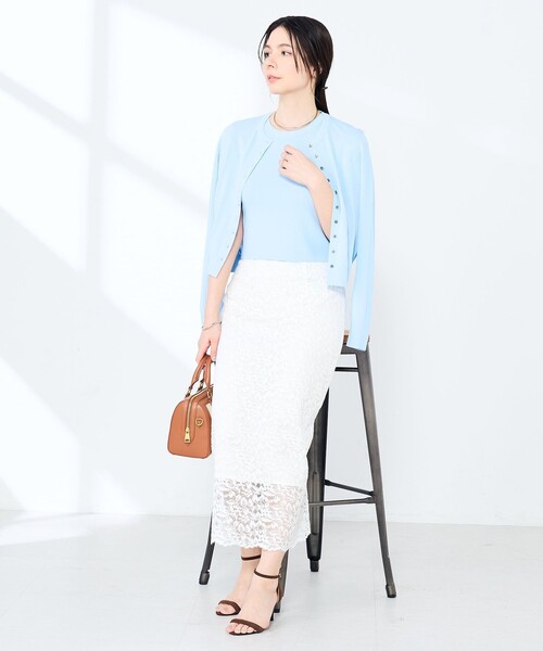 NOLLEY’S Sophi（ノーリーズソフィ）の「《手洗い可能/アンサンブル対応》マルチファンクションハイゲージクルーネックカーディガン（カーディガン/ボレロ・レディース・ホワイト/ブラウン/ベビーピンク/サックスブルー・36/38）」の10枚目の写真