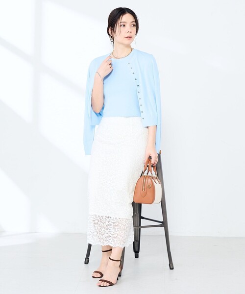 NOLLEY’S Sophi（ノーリーズソフィ）の「《手洗い可能/アンサンブル対応》マルチファンクションハイゲージクルーネックカーディガン（カーディガン/ボレロ・レディース・ホワイト/ブラウン/ベビーピンク/サックスブルー・36/38）」の11枚目の写真