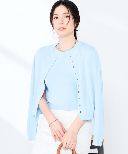 NOLLEY’S Sophi（ノーリーズソフィ）の「《手洗い可能/アンサンブル対応》マルチファンクションハイゲージクルーネックカーディガン（カーディガン/ボレロ・レディース・ホワイト/ブラウン/ベビーピンク/サックスブルー・36/38）」の12枚目の写真