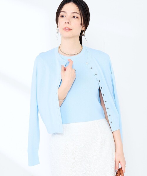 NOLLEY’S Sophi（ノーリーズソフィ）の「《手洗い可能/アンサンブル対応》マルチファンクションハイゲージクルーネックカーディガン（カーディガン/ボレロ・レディース・ホワイト/ブラウン/ベビーピンク/サックスブルー・36/38）」の14枚目の写真