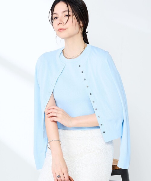 NOLLEY’S Sophi（ノーリーズソフィ）の「《手洗い可能/アンサンブル対応》マルチファンクションハイゲージクルーネックカーディガン（カーディガン/ボレロ・レディース・ホワイト/ブラウン/ベビーピンク/サックスブルー・36/38）」の15枚目の写真