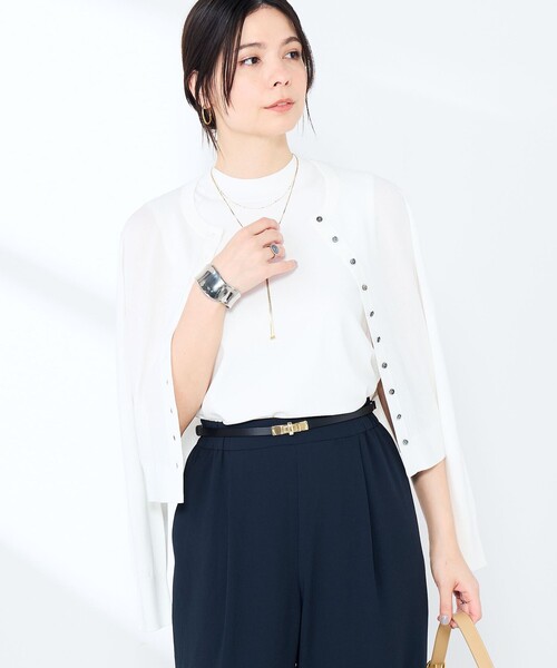 NOLLEY’S Sophi（ノーリーズソフィ）の「《手洗い可能/アンサンブル対応》マルチファンクションハイゲージクルーネックカーディガン（カーディガン/ボレロ・レディース・ホワイト/ブラウン/ベビーピンク/サックスブルー・36/38）」の21枚目の写真