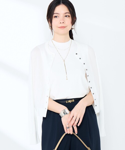 NOLLEY’S Sophi（ノーリーズソフィ）の「《手洗い可能/アンサンブル対応》マルチファンクションハイゲージクルーネックカーディガン（カーディガン/ボレロ・レディース・ホワイト/ブラウン/ベビーピンク/サックスブルー・36/38）」の22枚目の写真