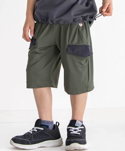 WASK（ワスク）の「【接触冷感】5.5分丈 ナイロンフラップポケットパンツ（その他パンツ・キッズ・ブラック/ネイビー/グリーン・130cm/150cm/140cm/160cm）」の2枚目の写真