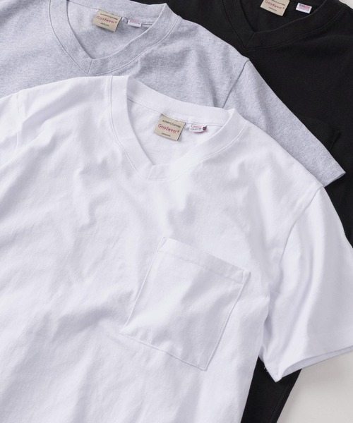 Goodwear(グッドウェア)の「【75】【Goodwear/グッドウェア】 ヘビーウェイト USAコットン 無地 ポケット付 VネックTシャツ/レギュラーシルエット(Tシャツ/カットソー・メンズ・ホワイト/チャコールグレー/杢グレー/ブラック・S/M/L/XL)」の2枚目の写真