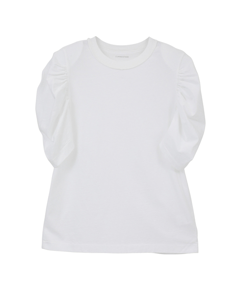 CURRENTAGE(カレンテージ)の「Organic Cotton Jersey Gather Cut And Sew(Tシャツ/カットソー・レディース・ブラック/ホワイト・1)」の1枚目の写真