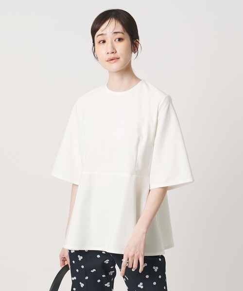 UNITED ARROWS（ユナイテッドアローズ）の「５分袖 ペプラム Tシャツ ‐吸水速乾‐（Tシャツ/カットソー・レディース・ネイビー/ホワイト・FREE）」の3枚目の写真