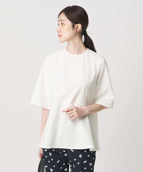 UNITED ARROWS（ユナイテッドアローズ）の「５分袖 ペプラム Tシャツ ‐吸水速乾‐（Tシャツ/カットソー・レディース・ネイビー/ホワイト・FREE）」の4枚目の写真