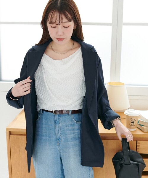 DISCOAT(ディスコート)の「【WEB限定】ジャガードドレープ半袖プルオーバー(Tシャツ/カットソー・レディース・オフホワイト/アイボリー/ブラック/イエロー/ピンク・FREE)」の14枚目の写真