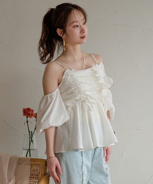 mideal(マイディール)の「3way peplum design tops / 3way ペプラムデザイントップス(シャツ/ブラウス・レディース・ブルー/チャコールグレー/ライトグリーン/ホワイト・FREE)」の2枚目の写真
