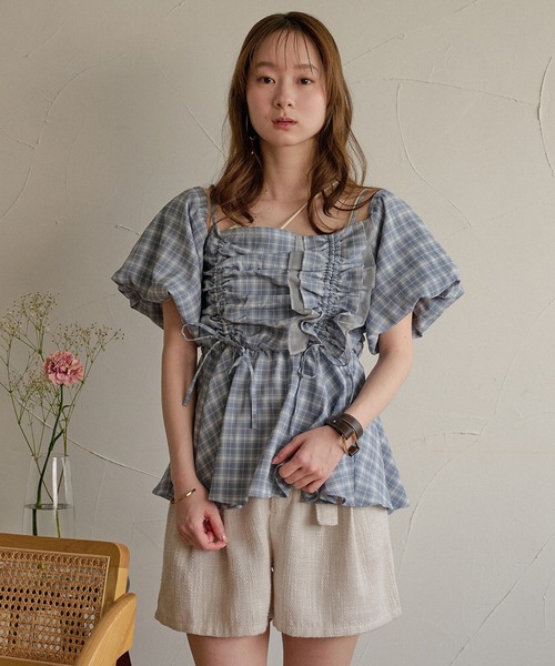 mideal(マイディール)の「3way peplum design tops / 3way ペプラムデザイントップス(シャツ/ブラウス・レディース・ブルー/チャコールグレー/ライトグリーン/ホワイト・FREE)」の14枚目の写真