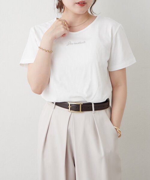 Remind me and forever(リマインドミーアンドフォーエバー)の「【メタルプレートで高見え】ロゴTシャツ(Tシャツ/カットソー・レディース・ブラック/オフホワイト・FREE)」の2枚目の写真
