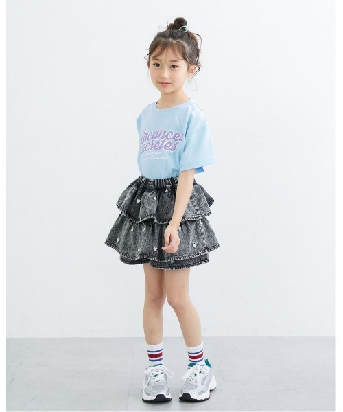QUNTSTYLE（キュントスタイル）の「ハート刺しゅうデニムティアードパンツインスカート（デニムパンツ・キッズ・ネイビー/ブラック/サックスブルー・140/130/120/110/160/150/100）」の11枚目の写真