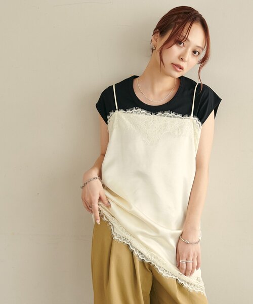DISCOAT(ディスコート)の「【Noka】UネックフレンチTシャツ(Tシャツ/カットソー・レディース・ブラック/アイボリー/オフホワイト・FREE)」の11枚目の写真