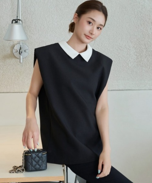 BIRTHDAY BASH(バースデイバッシュ)の「2WAY COLLAR BOX SILHOUETTE TOPS(シャツ/ブラウス・レディース・ブラック/グレー・FREE)」の2枚目の写真