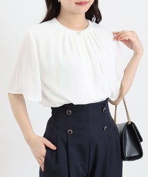 TRUDEA（トルディア）の「フロントタック半袖ブラウス(UVカット/防透性/ウォッシャブル/イジーケア)（ビジネスシャツ）」