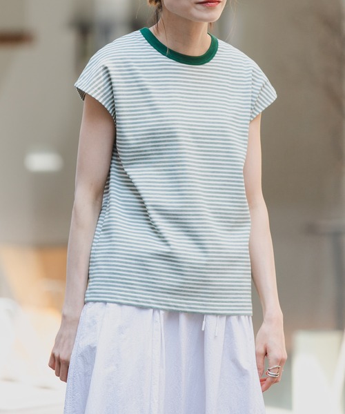 FORK&SPOON（フォークアンドスプーン）の「FORK&SPOON　マルチボーダーノースリーブTシャツ（タンクトップ・レディース・レッド/チャコールグレー/グリーン・1）」の2枚目の写真