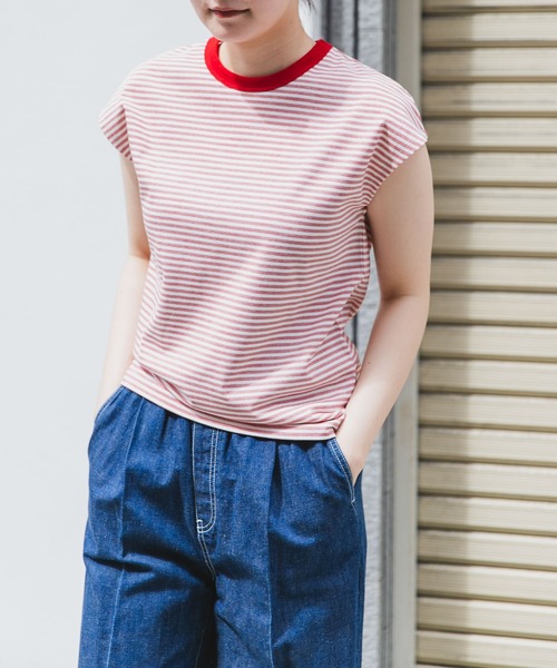 FORK&SPOON（フォークアンドスプーン）の「FORK&SPOON　マルチボーダーノースリーブTシャツ（タンクトップ・レディース・レッド/チャコールグレー/グリーン・1）」の6枚目の写真