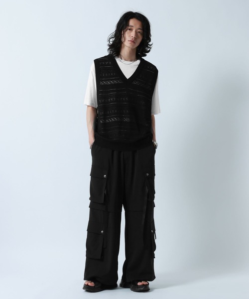 RAGEBLUE(レイジブルー)の「Lace Knitting Knit Ensemble Vest/透かし編みニットベスト【Tシャツ付き】(ベスト・メンズ・グレー/ブラック・MEDIUM/LARGE)」の3枚目の写真