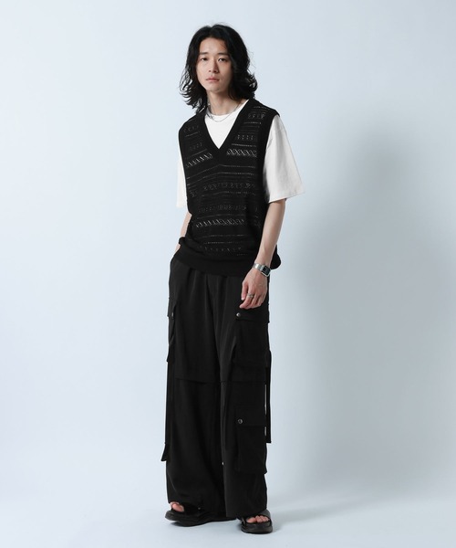 RAGEBLUE(レイジブルー)の「Lace Knitting Knit Ensemble Vest/透かし編みニットベスト【Tシャツ付き】(ベスト・メンズ・グレー/ブラック・MEDIUM/LARGE)」の4枚目の写真