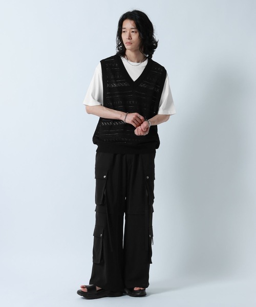 RAGEBLUE(レイジブルー)の「Lace Knitting Knit Ensemble Vest/透かし編みニットベスト【Tシャツ付き】(ベスト・メンズ・グレー/ブラック・MEDIUM/LARGE)」の5枚目の写真