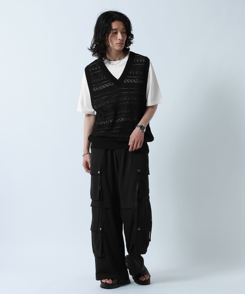 RAGEBLUE(レイジブルー)の「Lace Knitting Knit Ensemble Vest/透かし編みニットベスト【Tシャツ付き】(ベスト・メンズ・グレー/ブラック・MEDIUM/LARGE)」の6枚目の写真